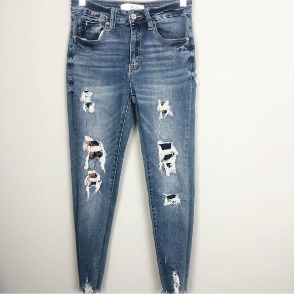 KANCAN | Distressed Leopard Animal Print Stretch Skinny Jeans Women’s Size 3/25 - Picture 5 of 13